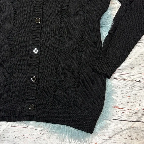 NWOT AG Adriano Goldschmied Black Open Knit Cable Button Cardigan